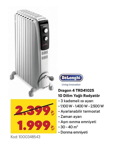 Delonghi dragon 10 dilim yagli radyatoer trd41025 information