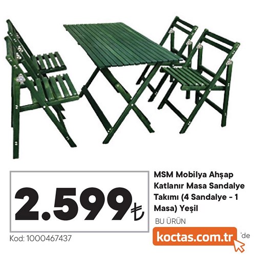 MSM Mobilya Ahşap Katlanır Masa Sandalye Takımı (4 Sandalye 1 Masa) Yeşil