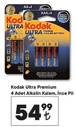 Kodak Ultra Premium 4 Adet Alkalin Kalem, İnce Pil