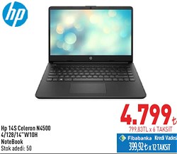 Hp 14S Celeron N4500 4/128/14 inç W10H Notebook