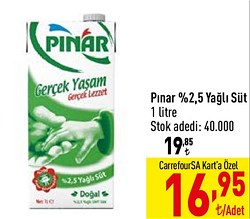 Pınar %2.5 Yağlı Süt 1 litre