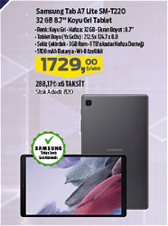 Samsung Tab A7 Lite SM-T220 32 GB 8.7 inç Koyu Gri Tablet