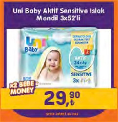 Uni Baby Aktif Sensitive Islak Mendil 3x52'li