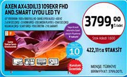 Axen AX43DIL13 109Ekr FHD And. Smart Uydu Led Tv