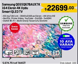 Samsung QE65Q67BAUXTK 164 Ekran 4K Uydu Smart QLED Tv