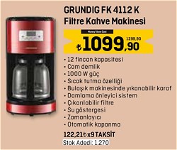 Grundig FK 4112 K Filtre Kahve Makinesi 1000 W