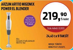 Arzum AR1110 Migomix Power El Blender 900 W