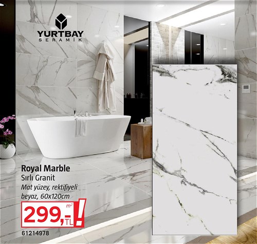 Yurtbay Seramik Royal Marble Sırlı Granit 60x120 cm m²