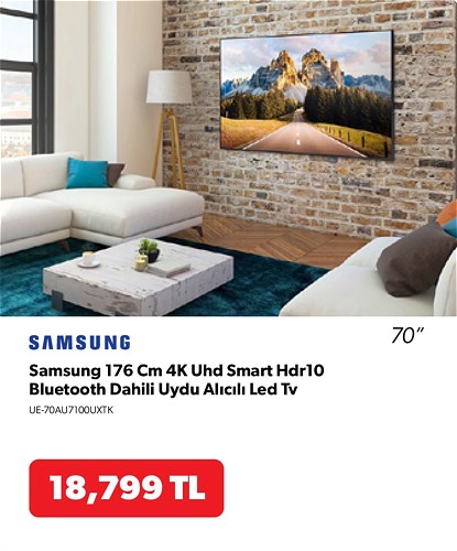 Samsung UE-70AU7100UXTK 176 Cm 4K Uhd Smart Hdr10 Bluetooth Dahili Uydu Alıcılı Led Tv
