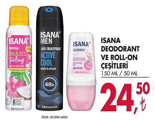 Isana Deodorant ve Roll-On Çeşitleri 150/50 ml