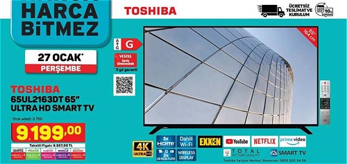 Toshiba 65UL2163DT 65 inç Ultra HD Smart Tv