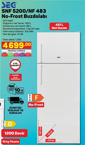 Seg SNF 5200/NF 483 No-Frost Buzdolabı