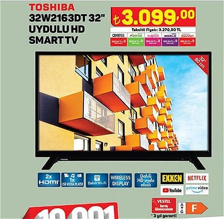 Toshiba 32W2163DT 32 inç Uydulu HD Smart Tv