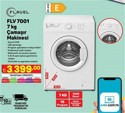 Flavel FLV 7001 7 kg Çamaşır Makinesi 1000 Devir