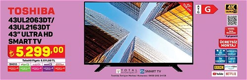Toshiba 43UL2063DT/43UL2163DT 43 inç Ultra HD Smart TV