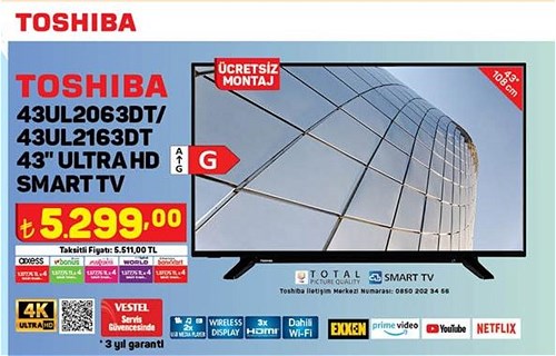 Toshiba 43UL2063DT/43UL2163DT 43 inç Ultra HD Smart Tv
