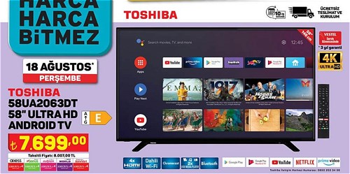 Toshiba 58UA2063DT 58 inç Ultra HD Android Tv
