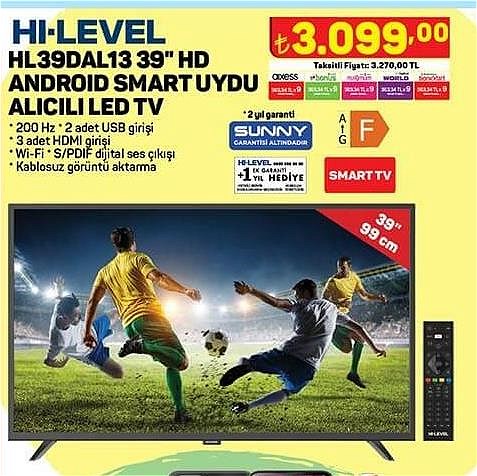 Hi-Level HL39DAL13 39 inç HD Android Smart Uydu Alıcılı LED TV