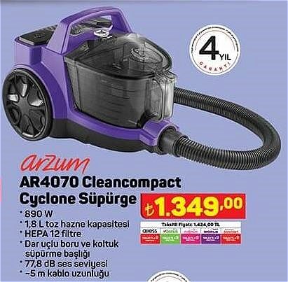 Arzum AR4070 Cleancompact Cyclone Süpürge 890 W