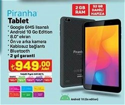 Piranha Tablet 32 GB Dahili Hafıza