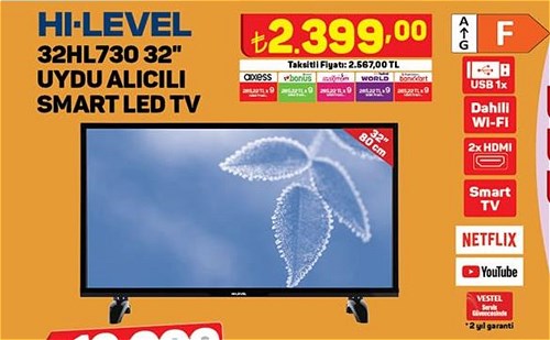 Hi-Level 32HL730 32 inç Uydu Alıcılı Smart Led Tv