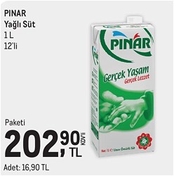 Pınar Yağlı Süt 1 L 12'li