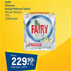 Fairy Platinum Bulaşık Makinesi Tableti 72'li