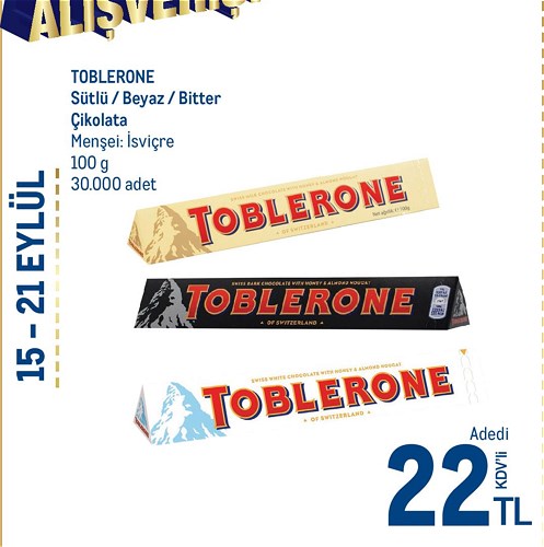 Toblerone Sütlü/Beyaz/Bitter Çikolata 100 g