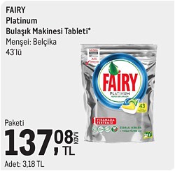 Fairy Platinum Bulaşık Makinesi Tableti 43'lü