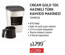 Grundig TKM8720 Cream Gold Tek Hazneli Türk Kahvesi Makinesi 670 W