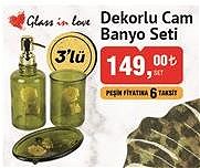 Glass in Love Dekorlu Cam Banyo Seti 3'lü
