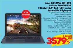 Asus X543MA-DM1028 N4020 4 GB 256 GB SSD UHD Graphics 15.6" Notebook