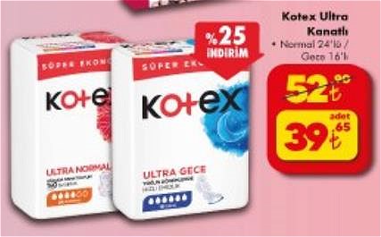 Kotex Ultra Kanatlı Normal 24'lü/Gece 16'lı