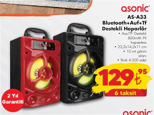Asonic AS-A33 Bluetooth+Auf+Tf Destekli Hoparlör