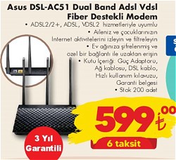 Asus DSL-AC51 Dual Band Adsl Vdsl Fiber Destekli Modem