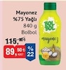 Bim 8 Kasım 2025 Kataloğu Bolbol Mayonez %75 Yağlı 840 g