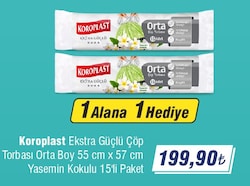 Koroplast Ekstra Güçlü Çöp Torbası Orta Boy 55 cmx57 cm Yasemin Kokulu 15'li Paket