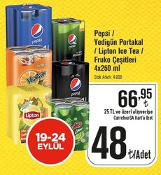 Pepsi/Yedigün Portakal/Lipton Ice Tea/Fruko Çeşitleri 4x250 ml