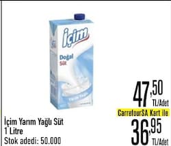 İçim 1 lt Yarım Yağlı Süt