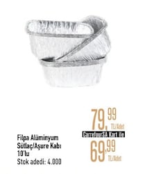 Filpa Alüminyum Sütlaç/Aşure Kabı 10'Lu