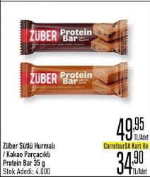 Züber Kakao Parçacıklı Protein Bar 35 gr