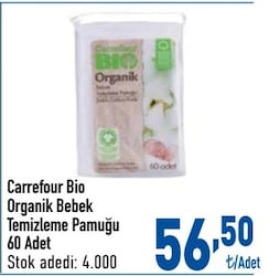 Carrefour Bio Organik 60'lı Bebek Temizleme Pamuğu