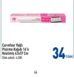 Carrefour Kesilmiş Yağlı Pişirme Kağıdı 42x37 cm 16'lı