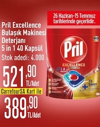 Pril Excellence Premium 5'i 1 Arada Bulaşık Makinesi Tableti 40'lı