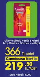 Gillette Venus Simply Venus 3 Miami Tıraş Makinesi Gövdesi + 4 Bıçak
