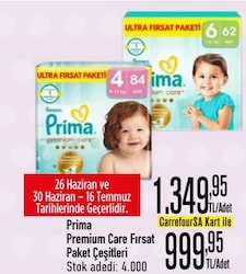 Prima Premium Care 6 Numara Ekstra Large 62'li Bebek Bezi