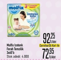 Molfix İzotonik Sulu Ferah Temizlik 60 Yaprak 3'lü Paket Islak Mendil