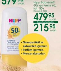 Hipp Babysanft Güneş Kremi Yüz için 50+