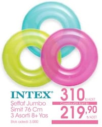 Intex Şeffaf Jumbo Simit 76 cm 3 Asorti 8+ Yaş
