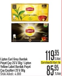 Lipton Earl Grey/Lipton Yellow Label Bardak Poşet Çay 25'li